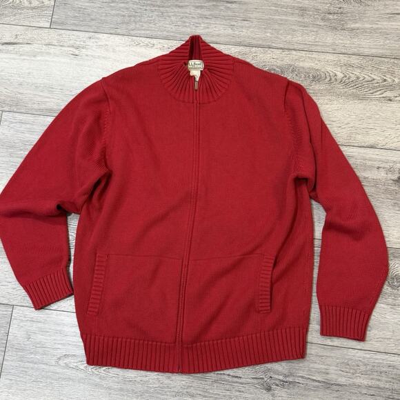 L.L. Bean Other - LL Bean Sweater Mens Large Heavy Knit Cotton Full Zip Sweater Christmas Holiday